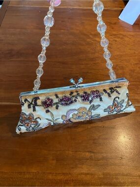 Hand crafted Cream Beaded Clutch Handbag